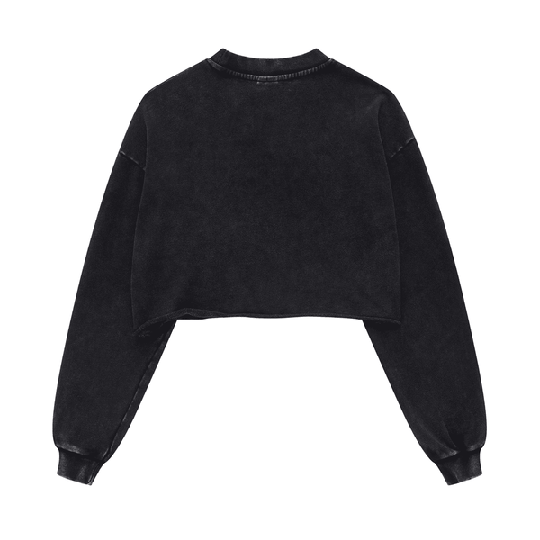 (NEW) Truth Unlimited Women's Washed Raw-Edge Cropped Crew Neck Sweatshirt（380GSM）