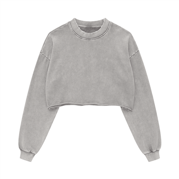 (NEW) Truth Unlimited Women's Washed Raw-Edge Cropped Crew Neck Sweatshirt（380GSM）
