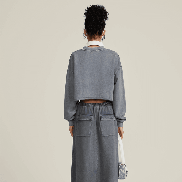 (NEW) Truth Unlimited Women's Washed Raw-Edge Cropped Crew Neck Sweatshirt（380GSM）