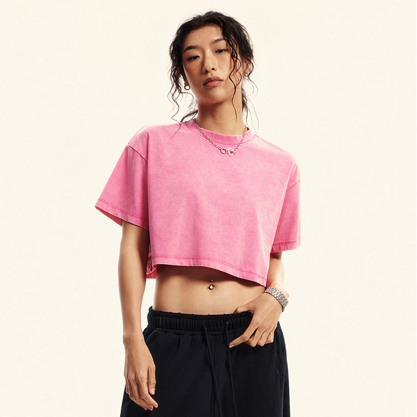 (NEW) Truth Unlimited Women's Washed Loose Fit Cropped Crewneck T-shirt(230GSM)