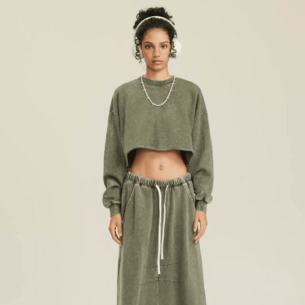 (NEW) Truth Unlimited Women's Washed Raw-Edge Cropped Crew Neck Sweatshirt（380GSM）