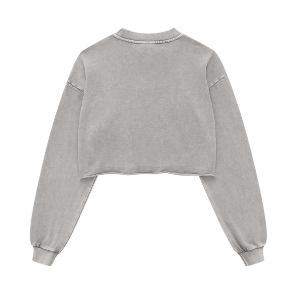 (NEW) Truth Unlimited Women's Washed Raw-Edge Cropped Crew Neck Sweatshirt（380GSM）