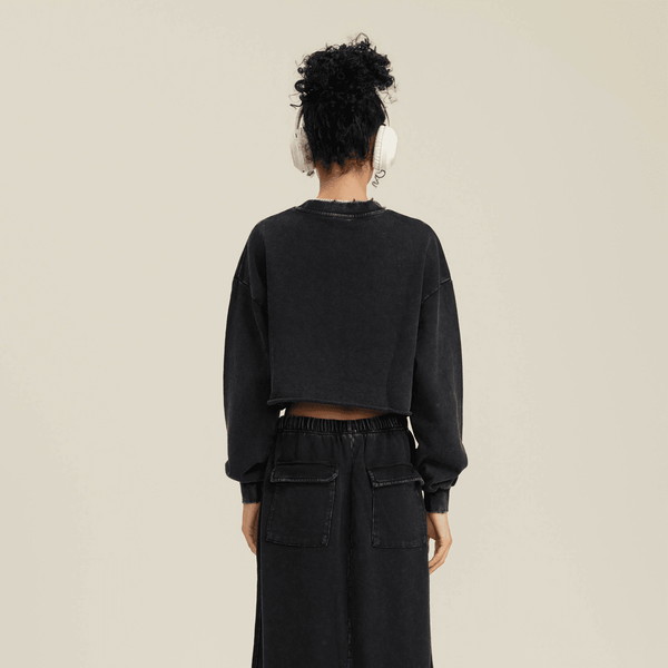 (NEW) Truth Unlimited Women's Washed Raw-Edge Cropped Crew Neck Sweatshirt（380GSM）