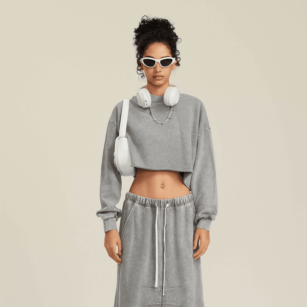 (NEW) Truth Unlimited Women's Washed Raw-Edge Cropped Crew Neck Sweatshirt（380GSM）