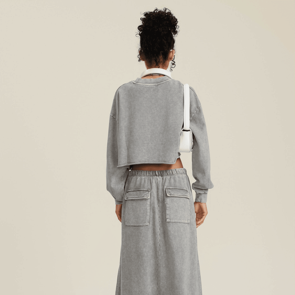 (NEW) Truth Unlimited Women's Washed Raw-Edge Cropped Crew Neck Sweatshirt（380GSM）