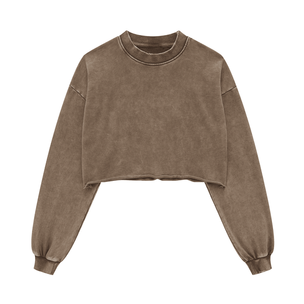 (NEW) Truth Unlimited Women's Washed Raw-Edge Cropped Crew Neck Sweatshirt（380GSM）
