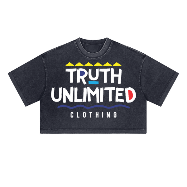 (NEW) Truth Unlimited Women's Washed Loose Fit Cropped Crewneck T-shirt(230GSM)