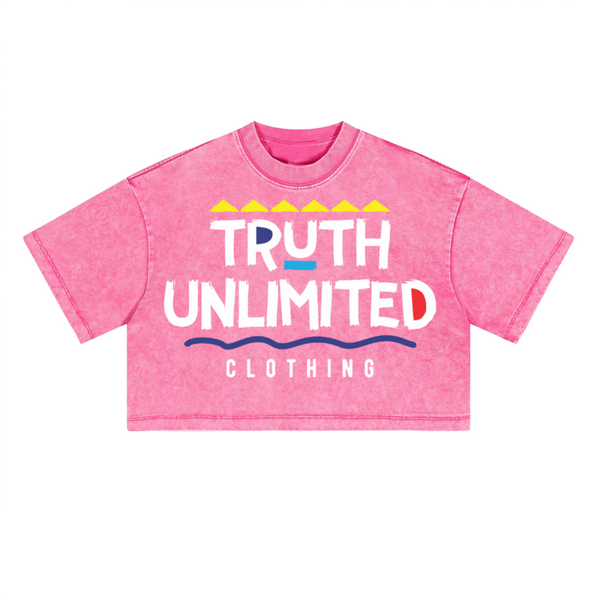(NEW) Truth Unlimited Women's Washed Loose Fit Cropped Crewneck T-shirt(230GSM)