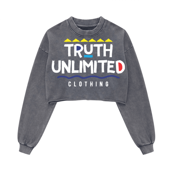 (NEW) Truth Unlimited Women's Washed Raw-Edge Cropped Crew Neck Sweatshirt（380GSM）