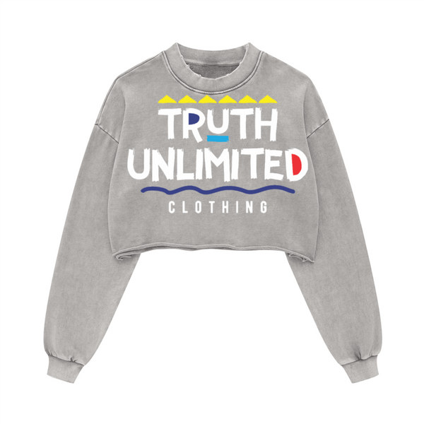 (NEW) Truth Unlimited Women's Washed Raw-Edge Cropped Crew Neck Sweatshirt（380GSM）