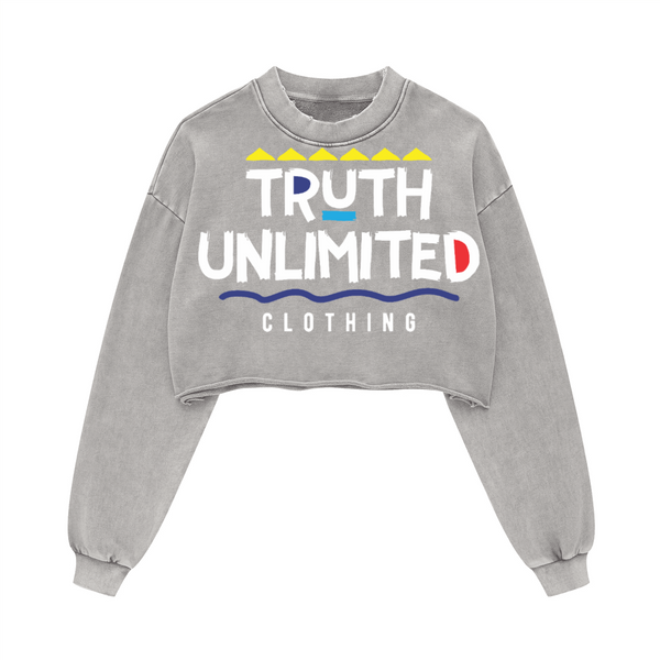 (NEW) Truth Unlimited Women's Washed Raw-Edge Cropped Crew Neck Sweatshirt（380GSM）