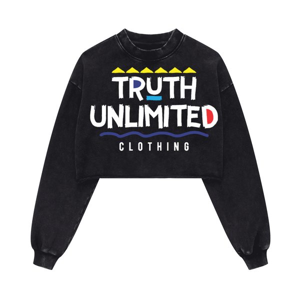 (NEW) Truth Unlimited Women's Washed Raw-Edge Cropped Crew Neck Sweatshirt（380GSM）