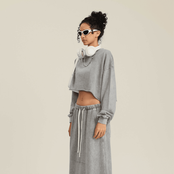 (NEW) Truth Unlimited Women's Washed Raw-Edge Cropped Crew Neck Sweatshirt（380GSM）