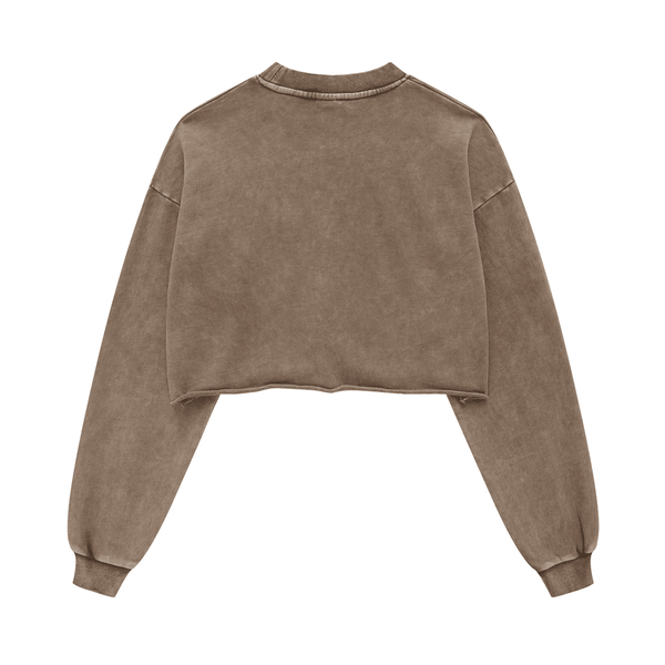 (NEW) Truth Unlimited Women's Washed Raw-Edge Cropped Crew Neck Sweatshirt（380GSM）