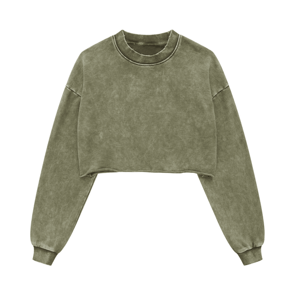 (NEW) Truth Unlimited Women's Washed Raw-Edge Cropped Crew Neck Sweatshirt（380GSM）
