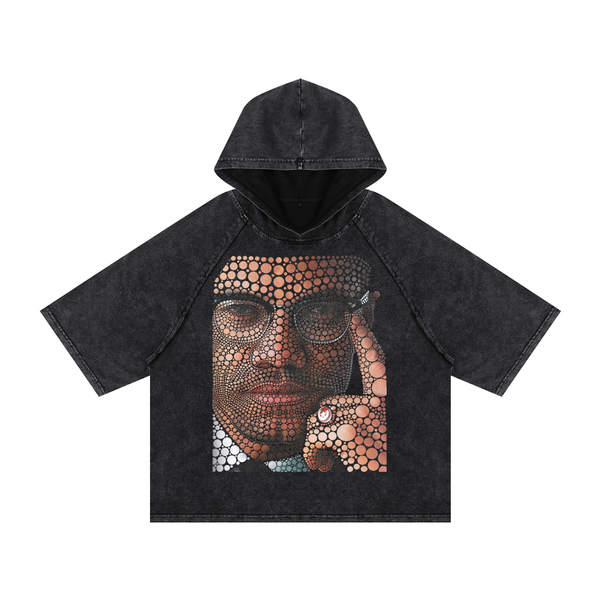 NEW Truth Unlimited "Malcolm X" unisex Snow Washed Hooded Boxy T-Shirt