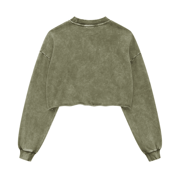 (NEW) Truth Unlimited Women's Washed Raw-Edge Cropped Crew Neck Sweatshirt（380GSM）