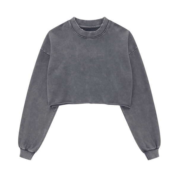 (NEW) Truth Unlimited Women's Washed Raw-Edge Cropped Crew Neck Sweatshirt（380GSM）