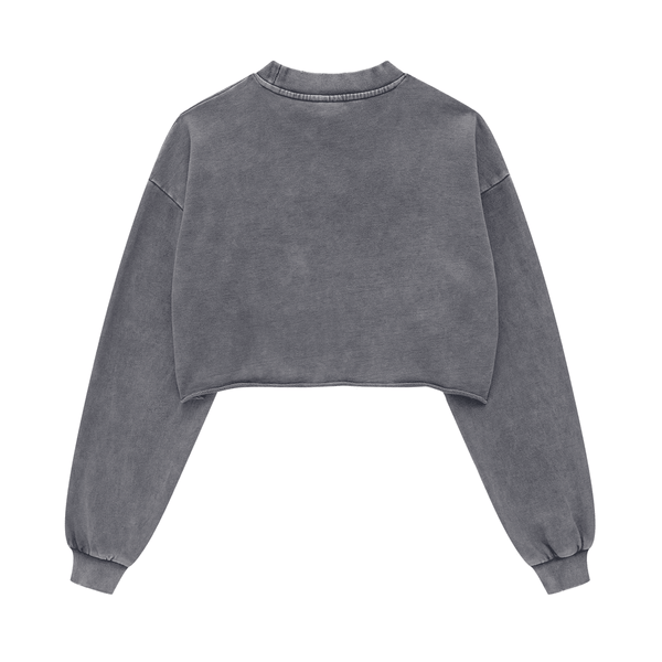 (NEW) Truth Unlimited Women's Washed Raw-Edge Cropped Crew Neck Sweatshirt（380GSM）