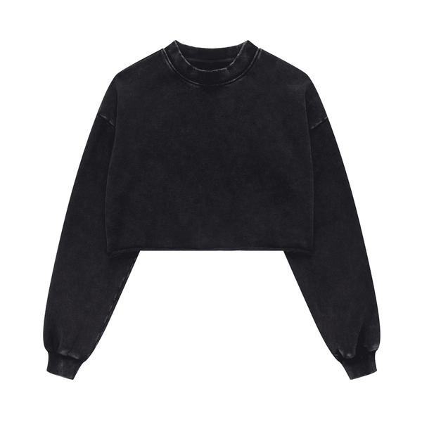 (NEW) Truth Unlimited Women's Washed Raw-Edge Cropped Crew Neck Sweatshirt（380GSM）